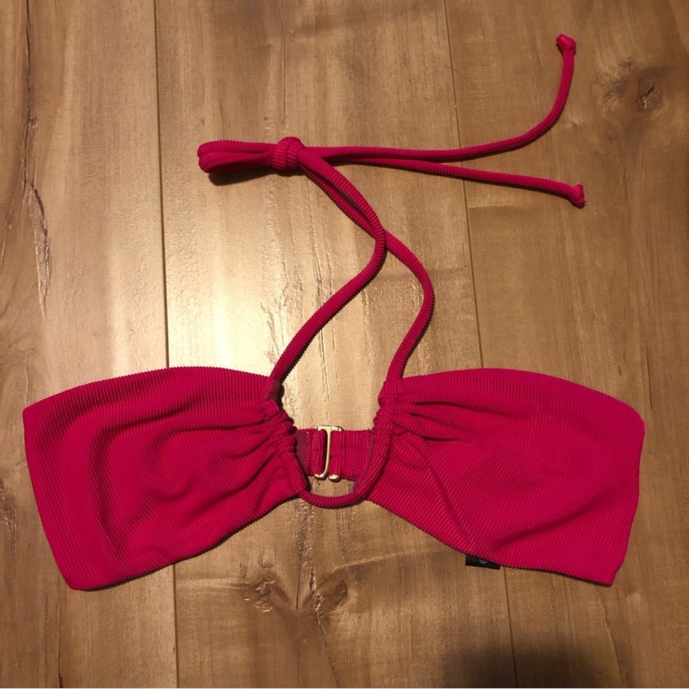 Beach Riot Hot Pink Ribbed Halter Bikini Top - Picture 3 of 5